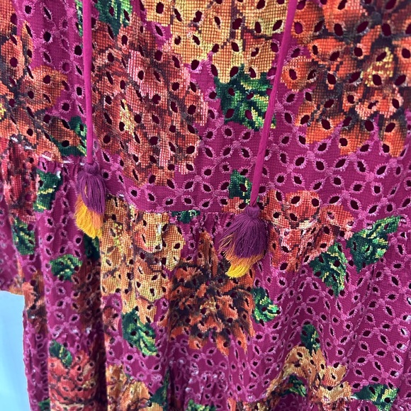Anthropologie Farm Rio Pink Eyelet Tiered Tunic Mini Dress Size Large - Picture 7 of 7